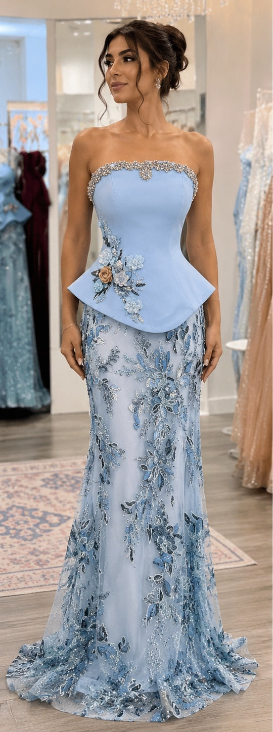 Glacier Ice Blue Crystal Formal Gown