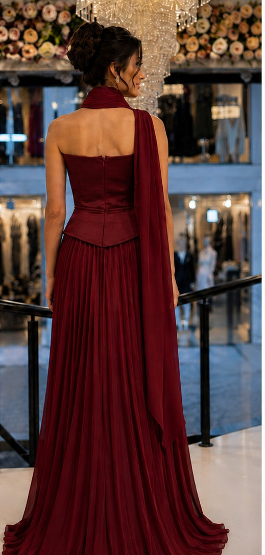Burgundy Crystal Botanical Gown
