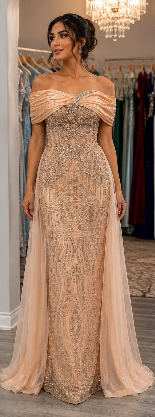 Peach Champagne Crystal Gown