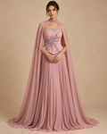 Blush Rose Flowing Chiffon Evening Gown
