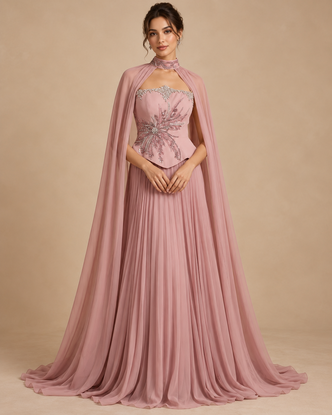 Blush Rose Flowing Chiffon Evening Gown