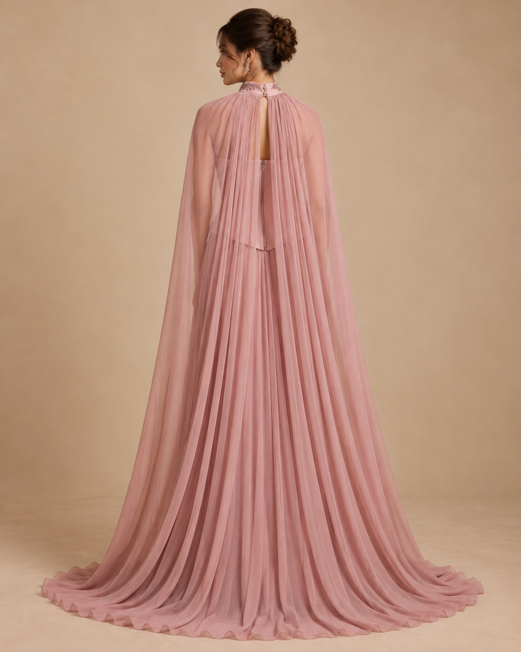 Blush Rose Flowing Chiffon Evening Gown
