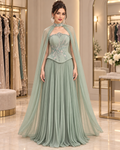 Silver Mink High-Neck Conservative Gown