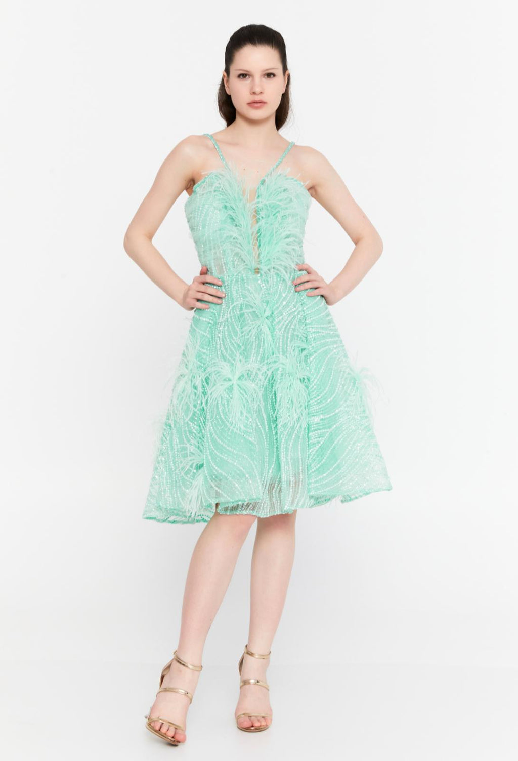Neon Azure Sky High-Slit Gown