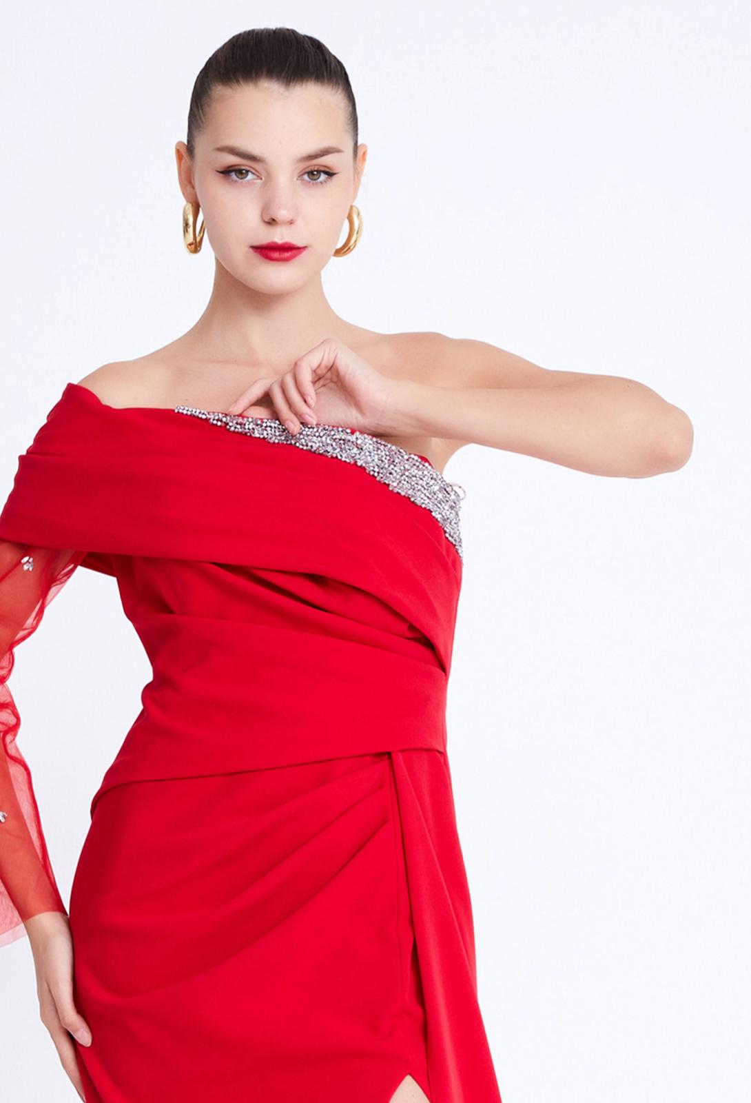 Scarlet Radiance Plunge Evening Gown