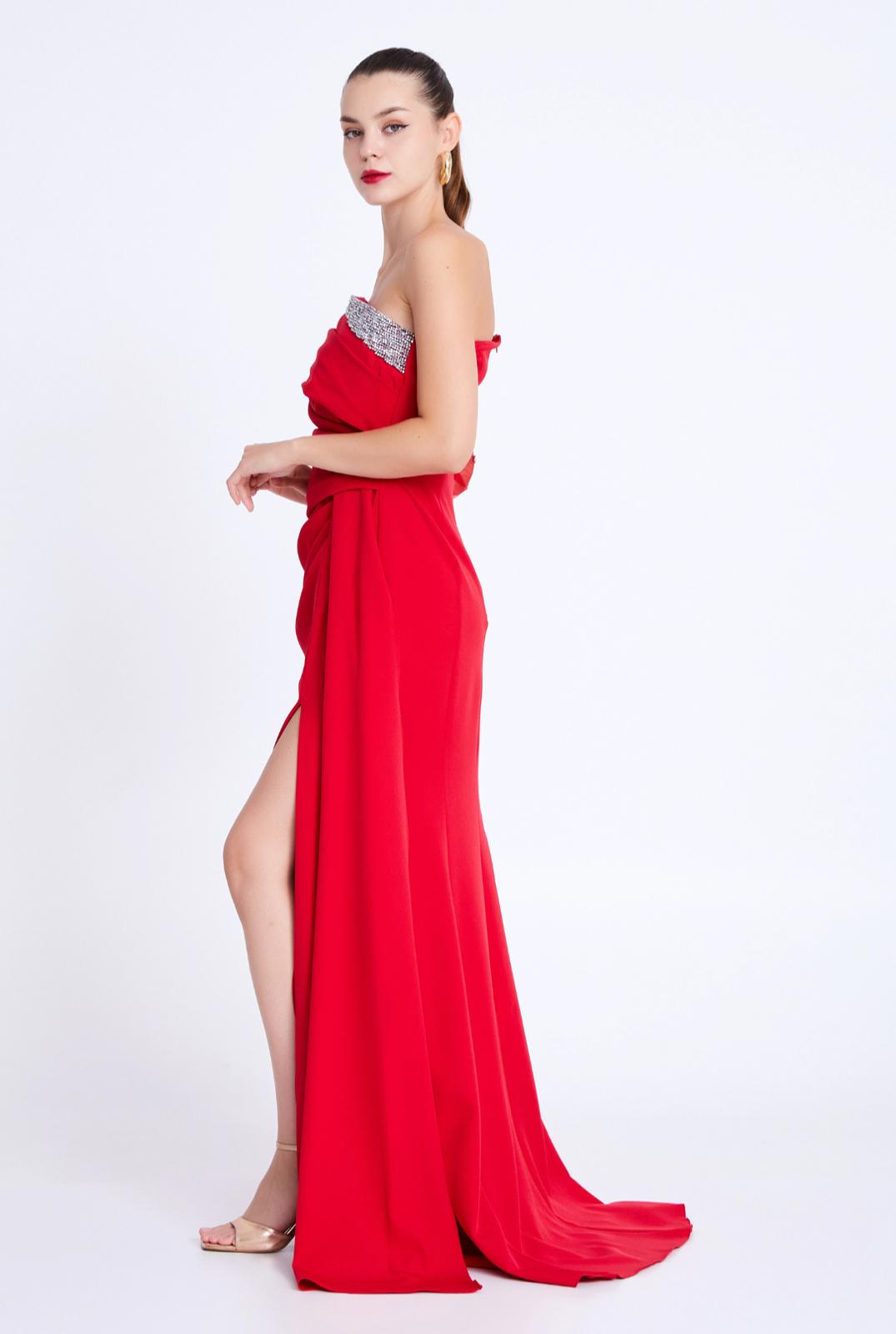 Scarlet Radiance Plunge Evening Gown