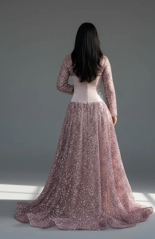 Blush & Pearlescent White Tiered Gown