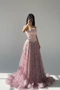Blush & Pearlescent White Tiered Gown