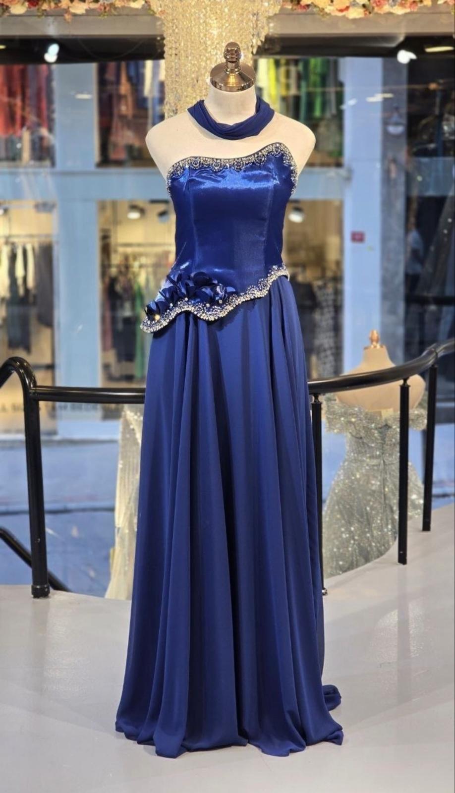 Midnight Navy Pleated Empire Gown