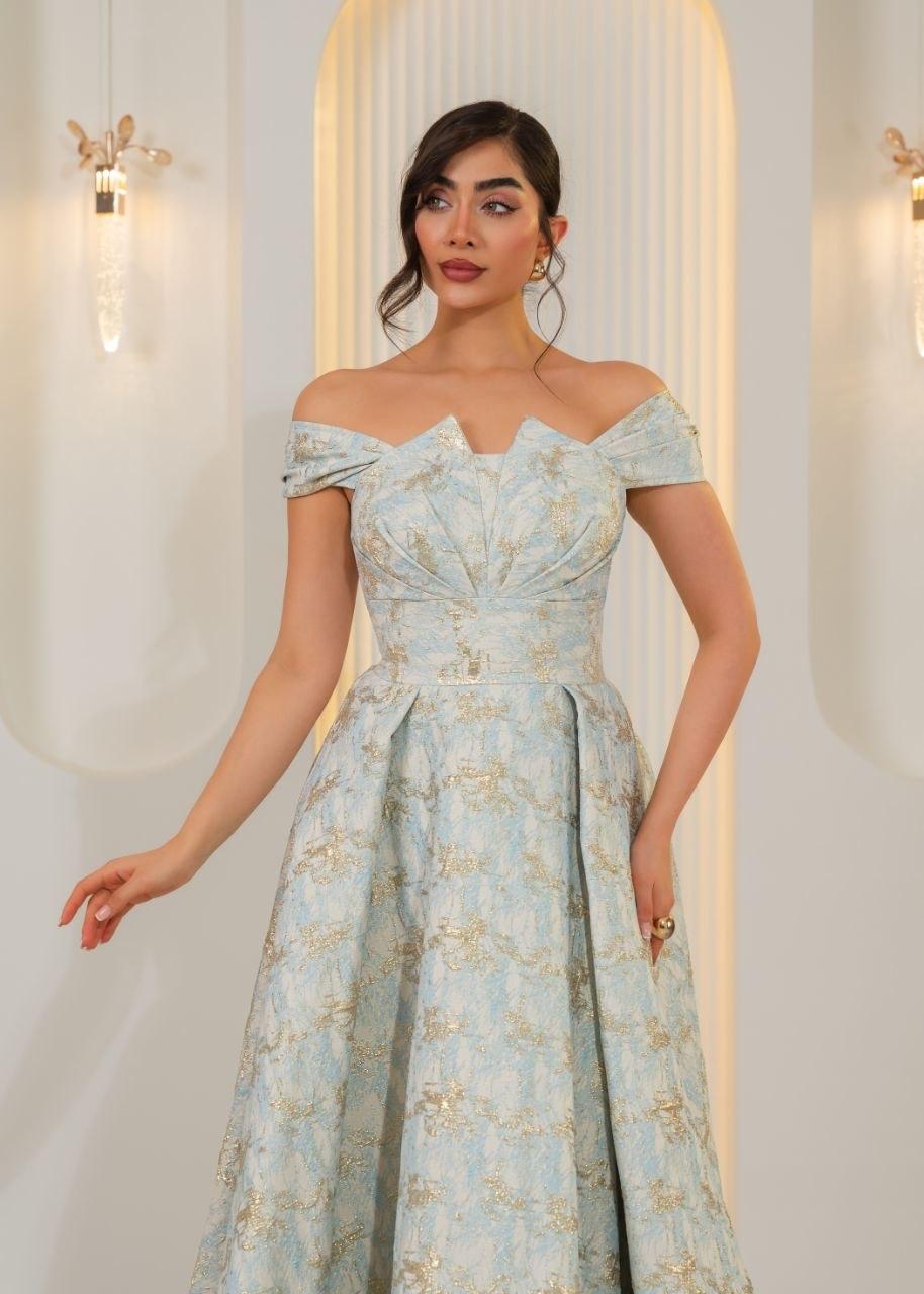 Floral Embroidered Open-Back Chiffon Gown