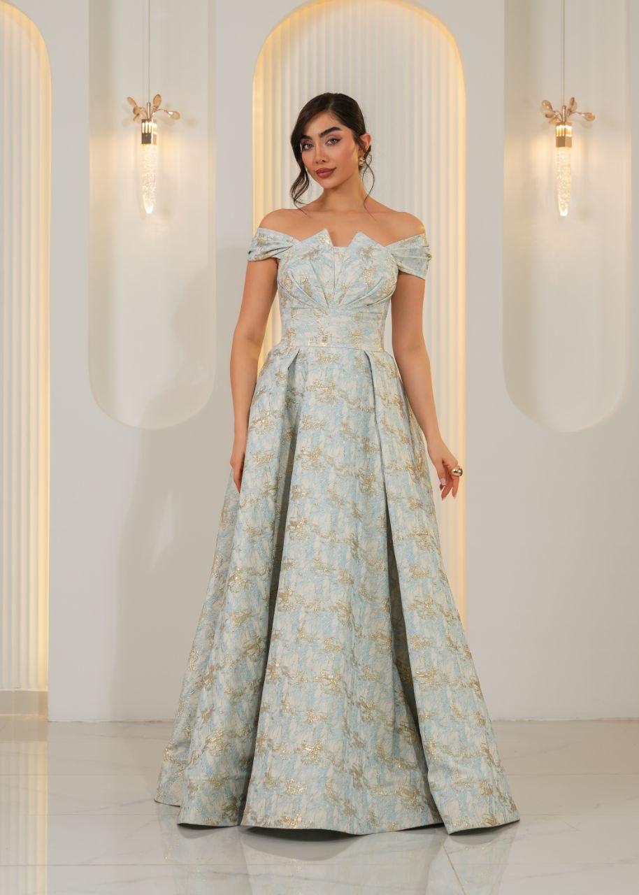 Floral Embroidered Open-Back Chiffon Gown