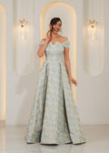 Floral Embroidered Open-Back Chiffon Gown