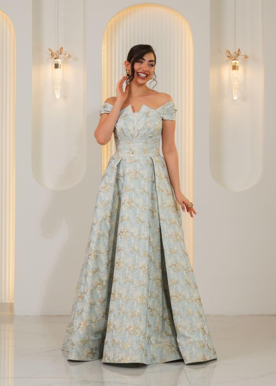 Floral Embroidered Open-Back Chiffon Gown