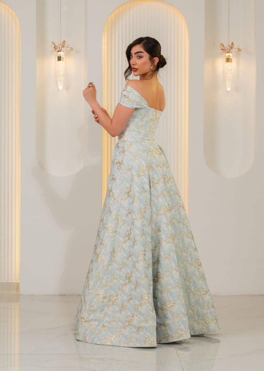Floral Embroidered Open-Back Chiffon Gown