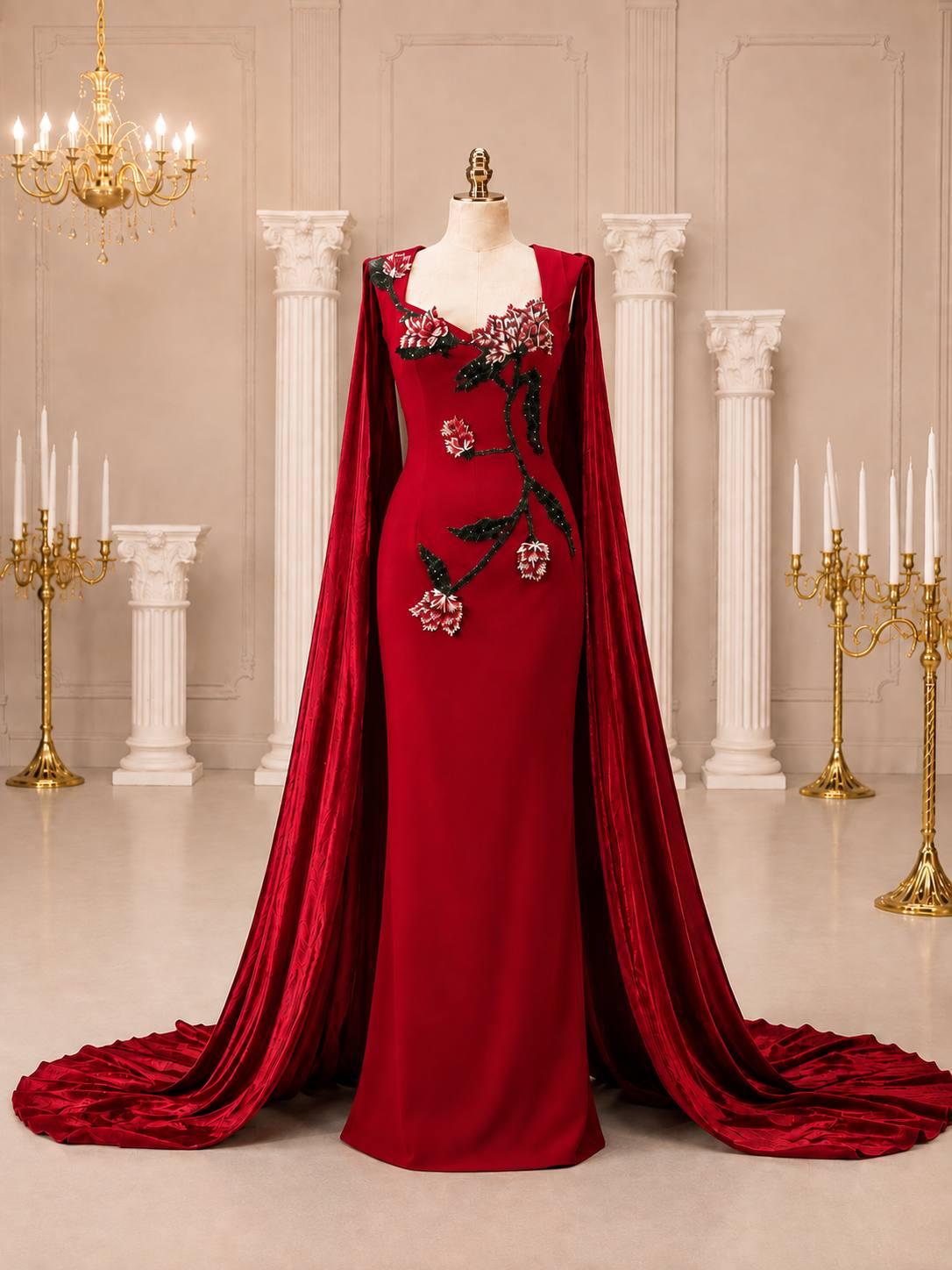 Cabernet Wine Draped Evening Gown