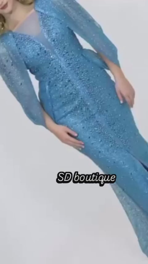 Royal Sapphire High-Slit Evening Gown